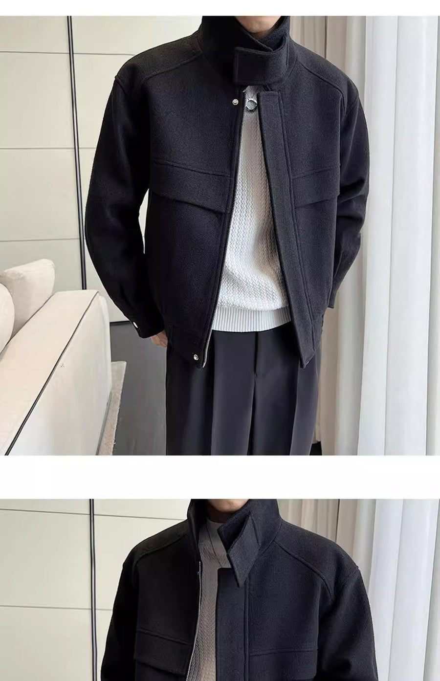 Sableau Wool-Blend Zip Jacket in Black