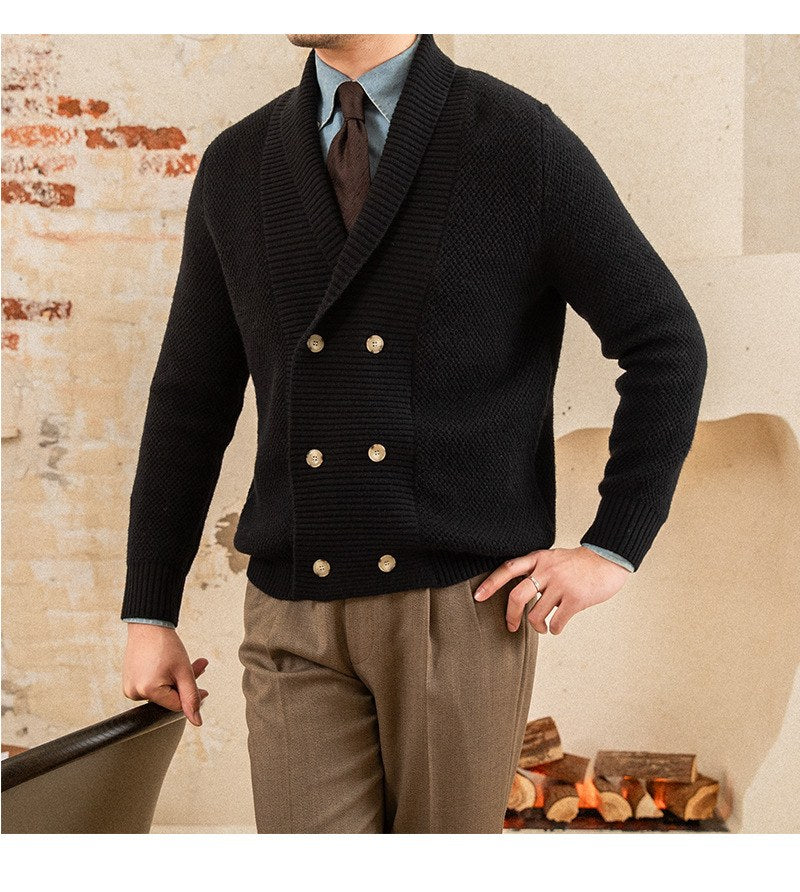Sableau Double-Breasted Knit Cardigan in Black