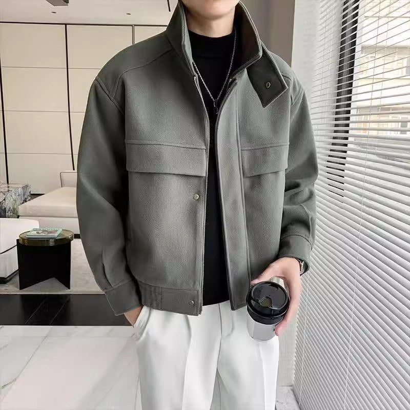Sableau Wool-Blend Zip Jacket in Green