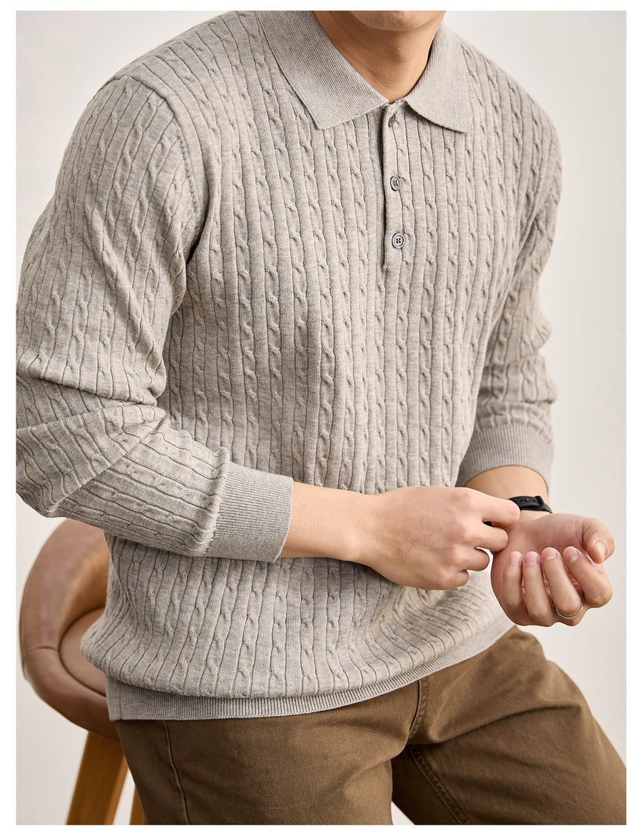 Sableau Cable Knit Polo in Oatmeal