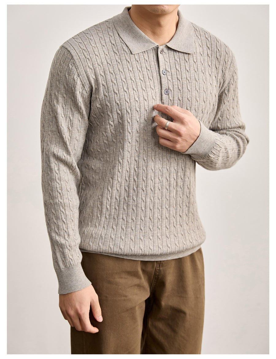 Sableau Cable Knit Polo in Oatmeal