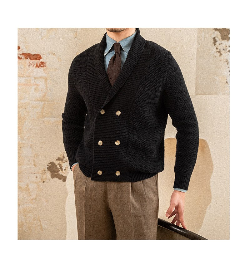 Sableau Double-Breasted Knit Cardigan in Black