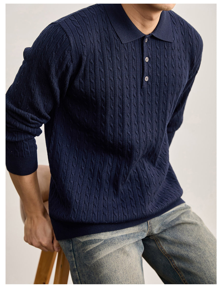 Sableau Cable Knit Polo in Navy