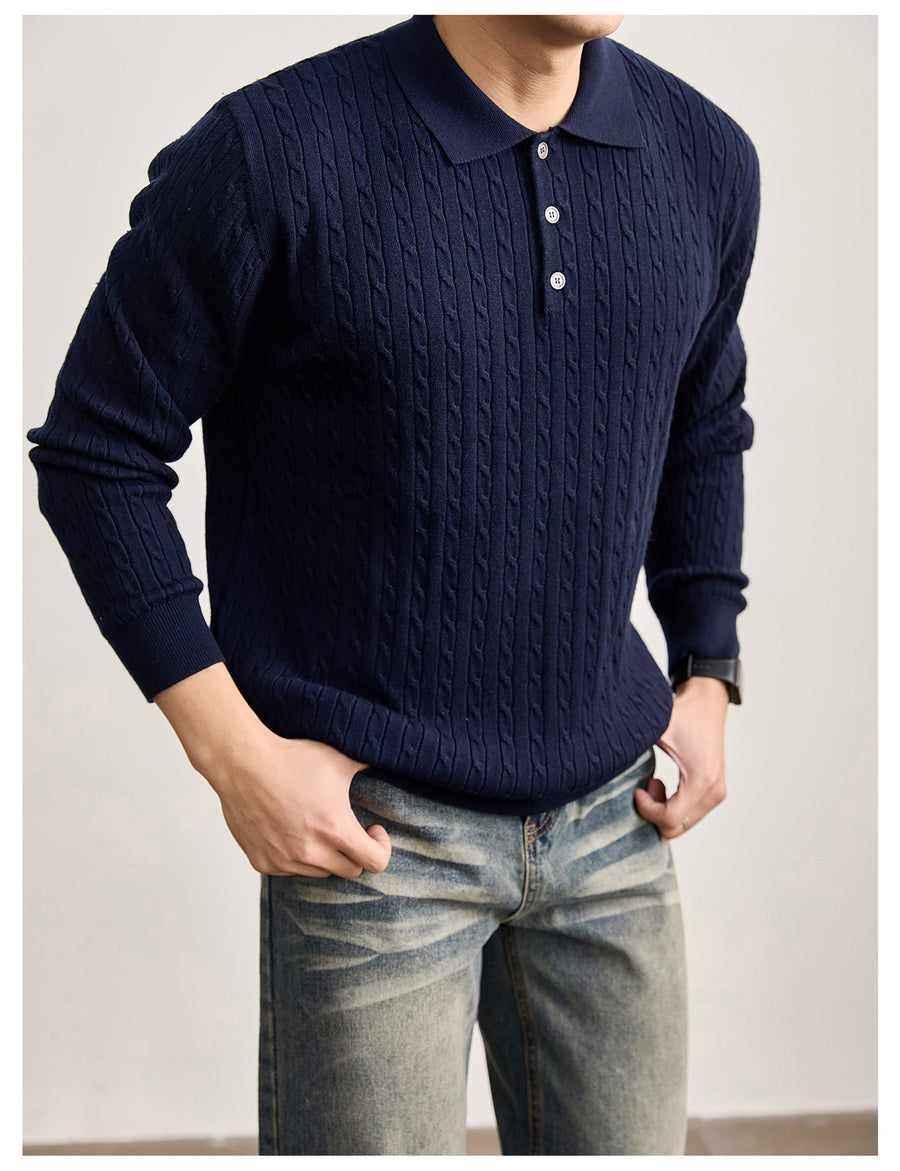 Sableau Cable Knit Polo in Navy