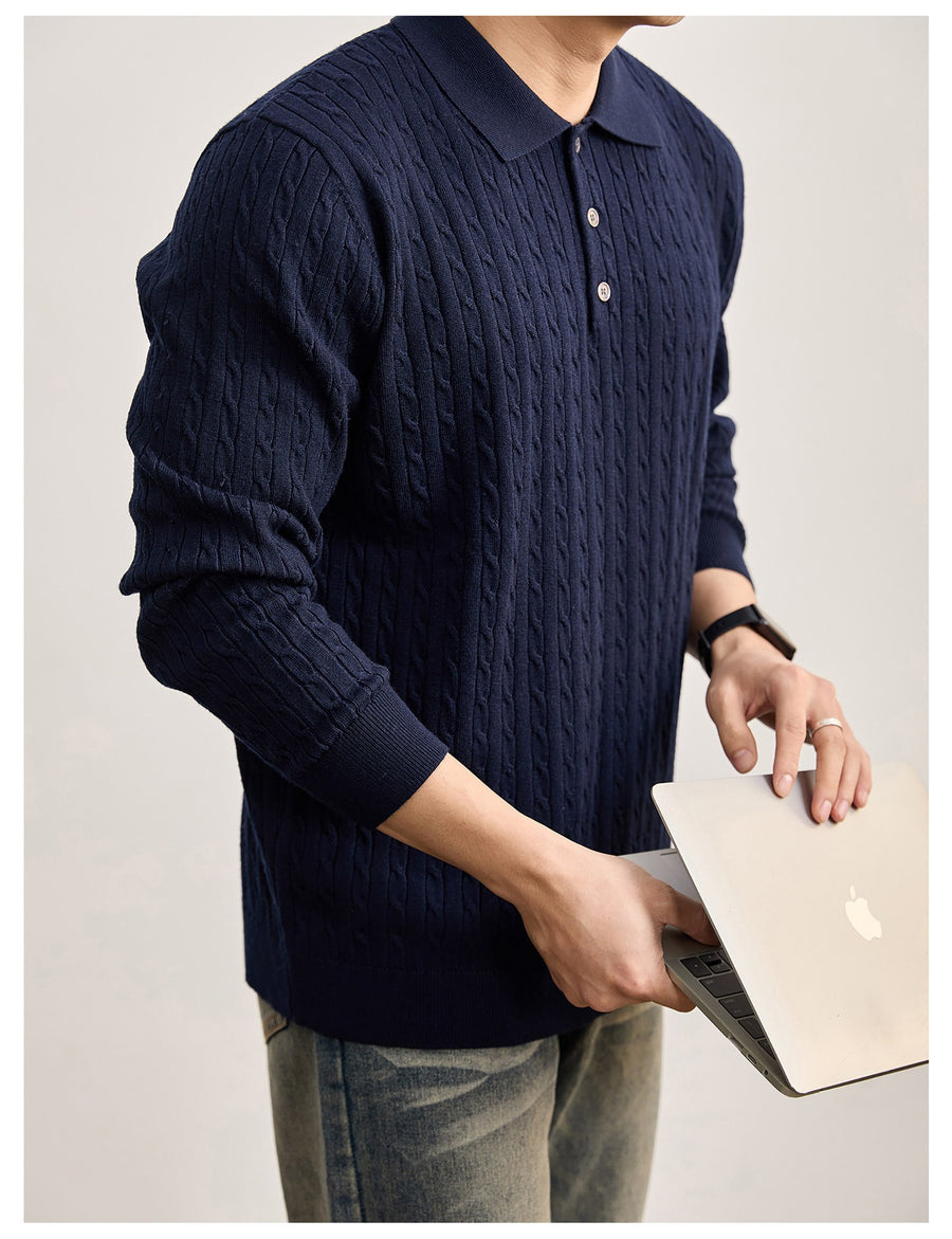 Sableau Cable Knit Polo in Navy