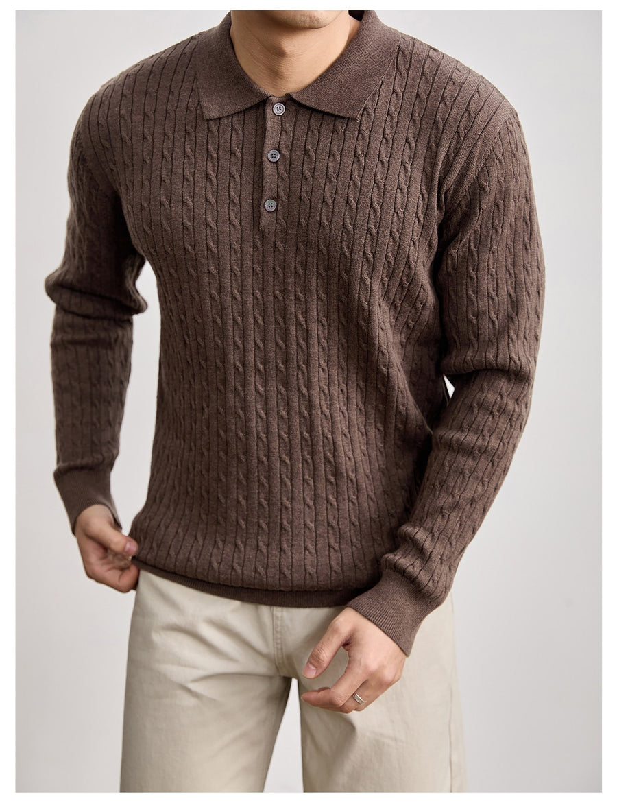 Sableau Cable Knit Polo in Coffee