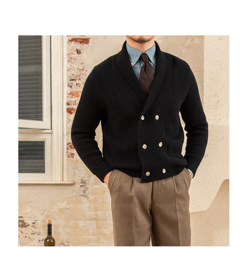 Sableau Double-Breasted Knit Cardigan in Black