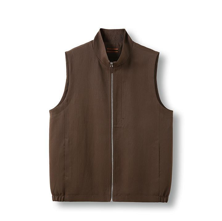 Sableau Linen-Blend Zip Gilet in Brown