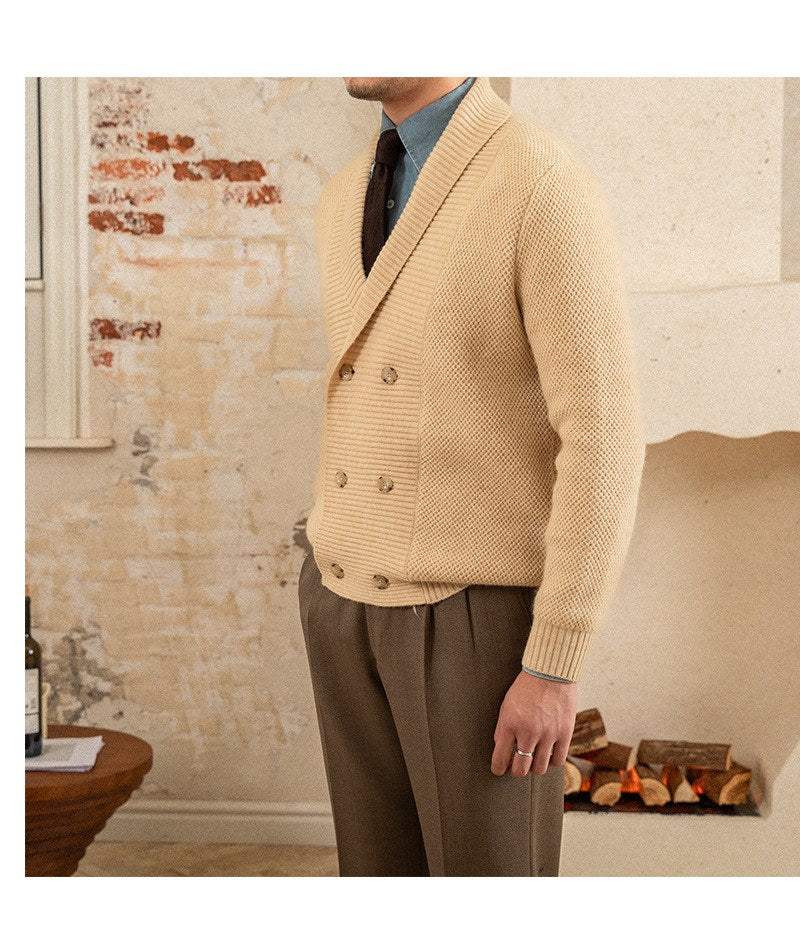 Sableau Double-Breasted Knit Cardigan in Cream
