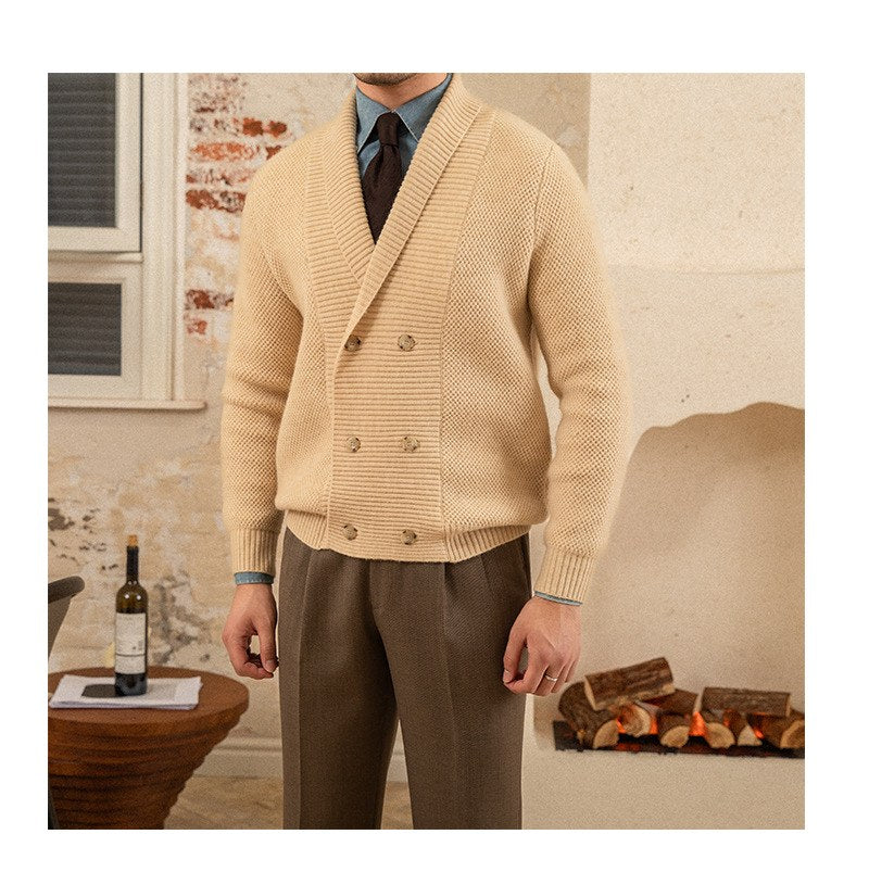 Sableau Double-Breasted Knit Cardigan in Cream