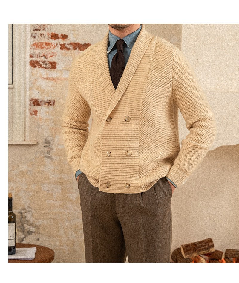Sableau Double-Breasted Knit Cardigan in Cream
