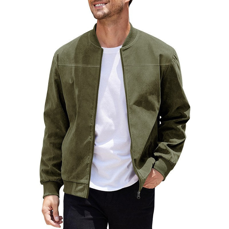 Sableau Suede-Look Zip Shirt Jacket in Army Green