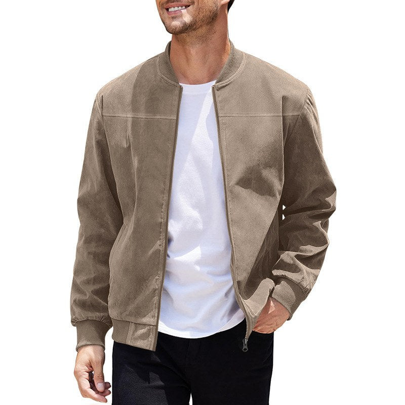 Sableau Suede-Look Zip Shirt Jacket in Khaki