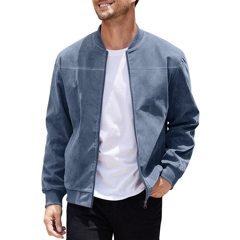 Sableau Suede-Look Zip Shirt Jacket in Blue Grey