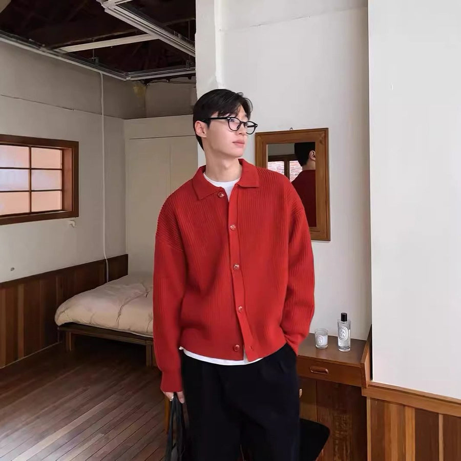 Sableau Ribbed Cardigan Shirt in Red
