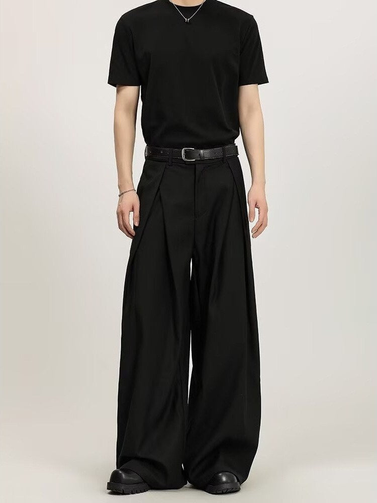 Sableau Wide Pleated Trousers in Black