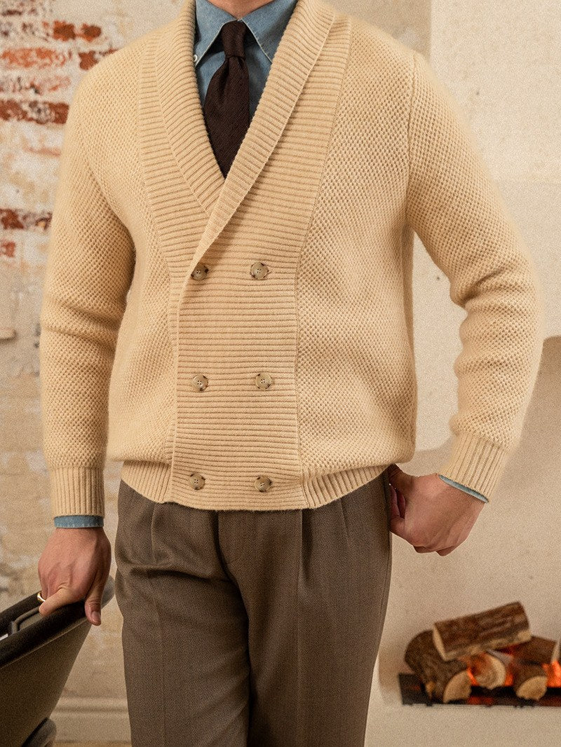 Sableau Double-Breasted Knit Cardigan in Cream