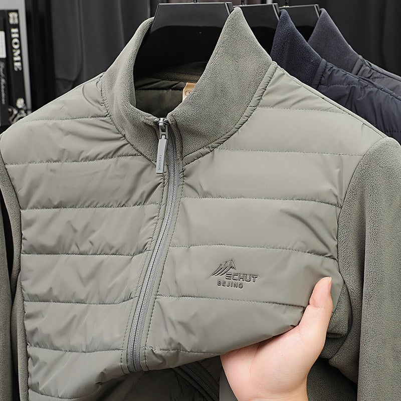Sableau Knit-Sleeve Quilted Jacket in Green