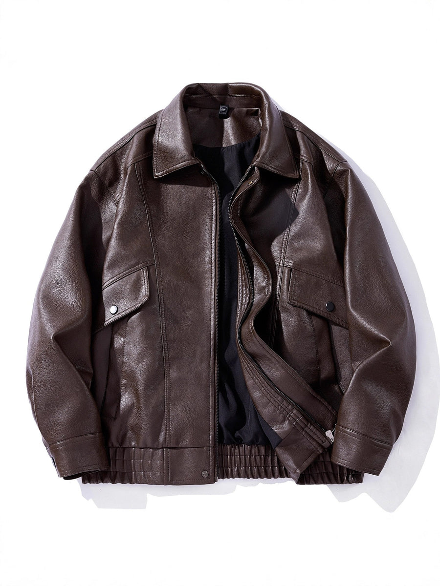 Sableau Oversized Leather-Look Jacket in Coffee