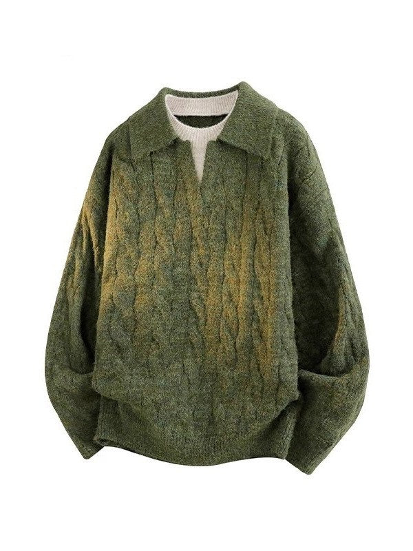 Sableau Washed Cable Knit Polo in Green