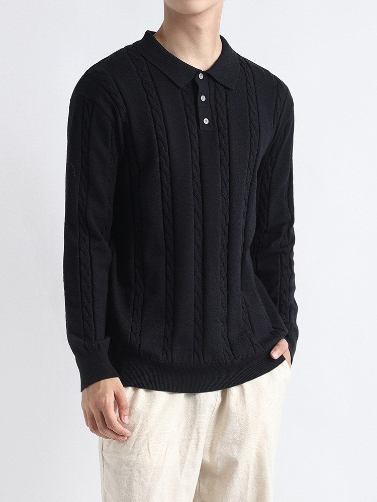 Sableau Cable Polo Sweater in Black