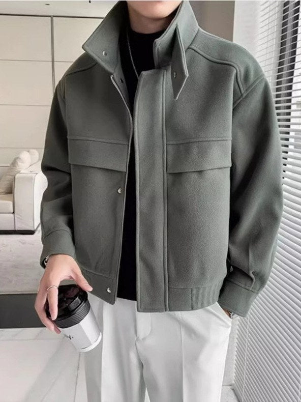 Sableau Wool-Blend Zip Jacket in Green