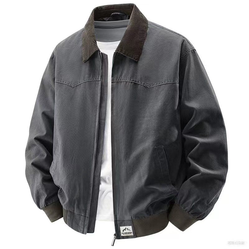 Sableau Corduroy-Collar Work Jacket in Grey