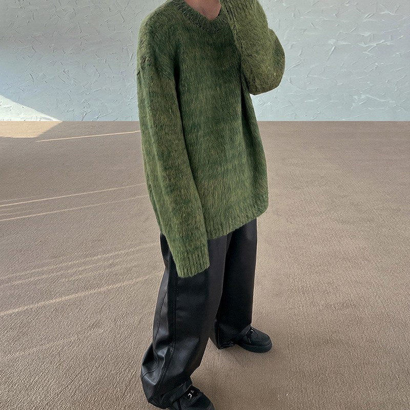 Sableau Mohair-Look Oversized Crew in Green