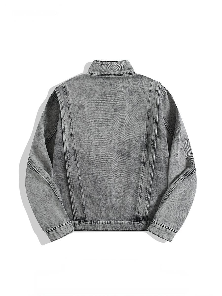 Sableau Acid-Wash Denim Zip Jacket in Grey