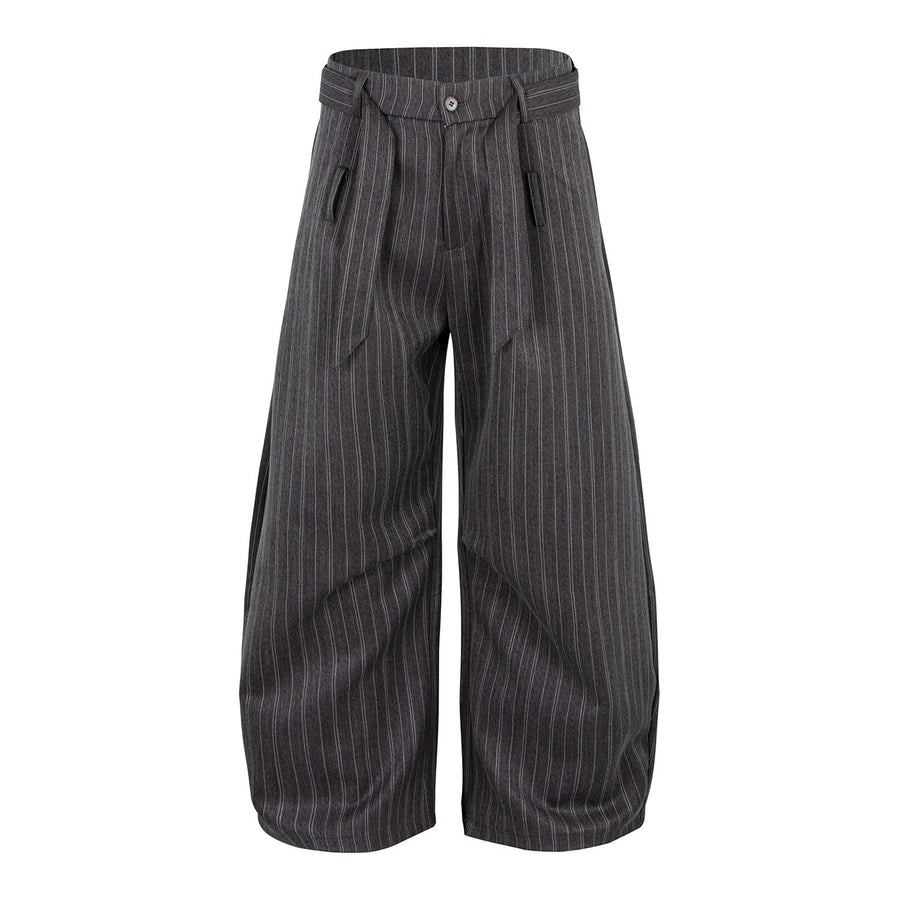 Sableau Pinstripe Barrel Trousers in Grey