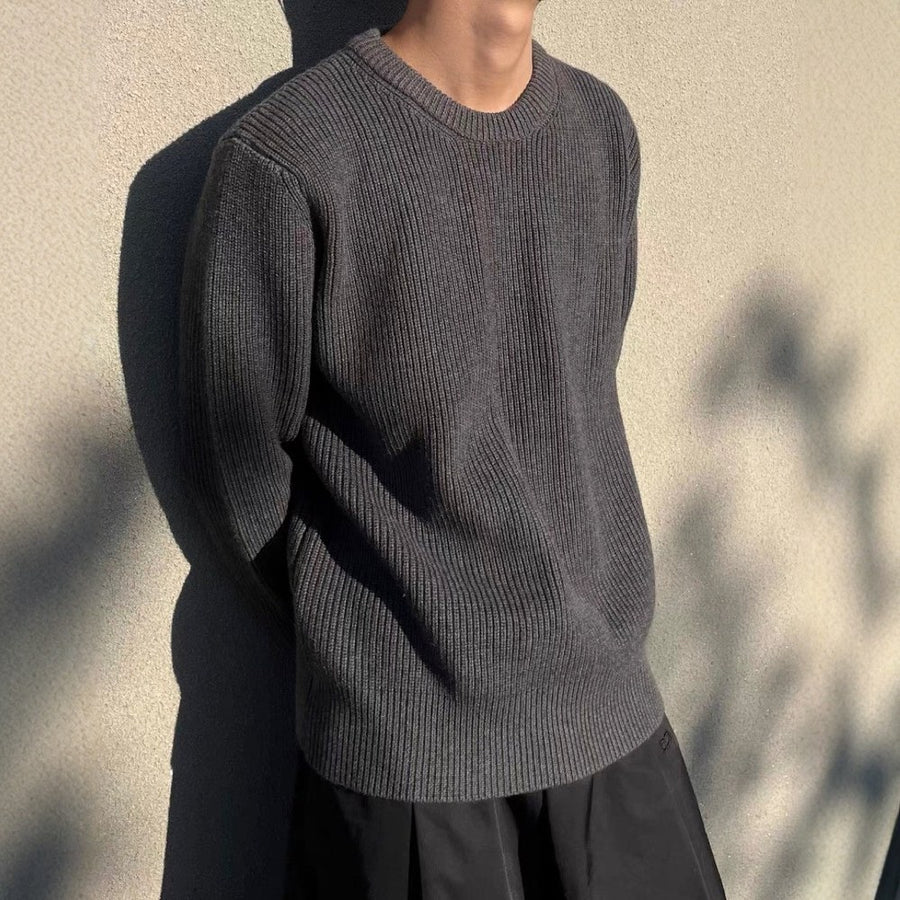 Sableau Ribbed Cotton Crew Knit in Charcoal
