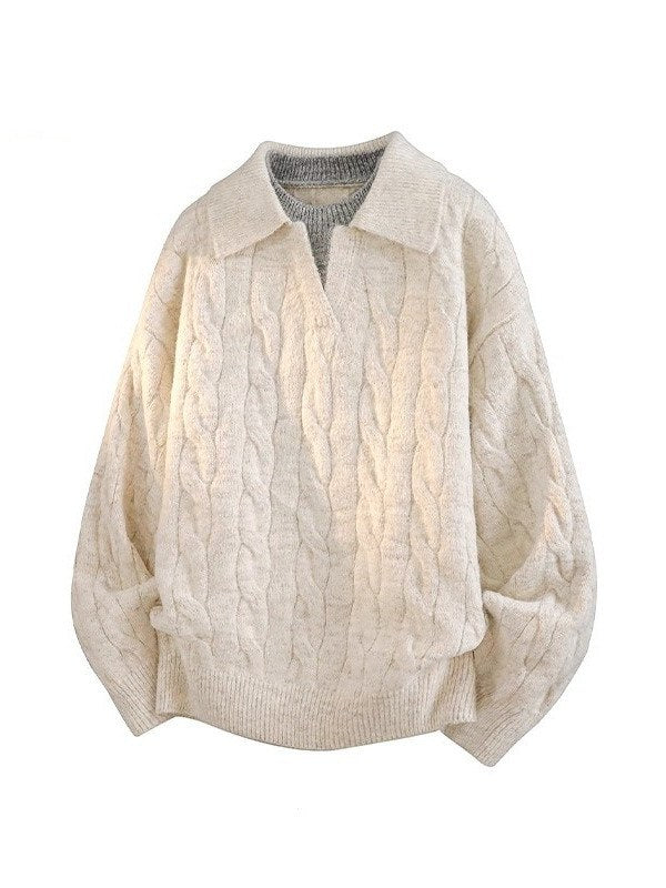 Sableau Washed Cable Knit Polo in Cream