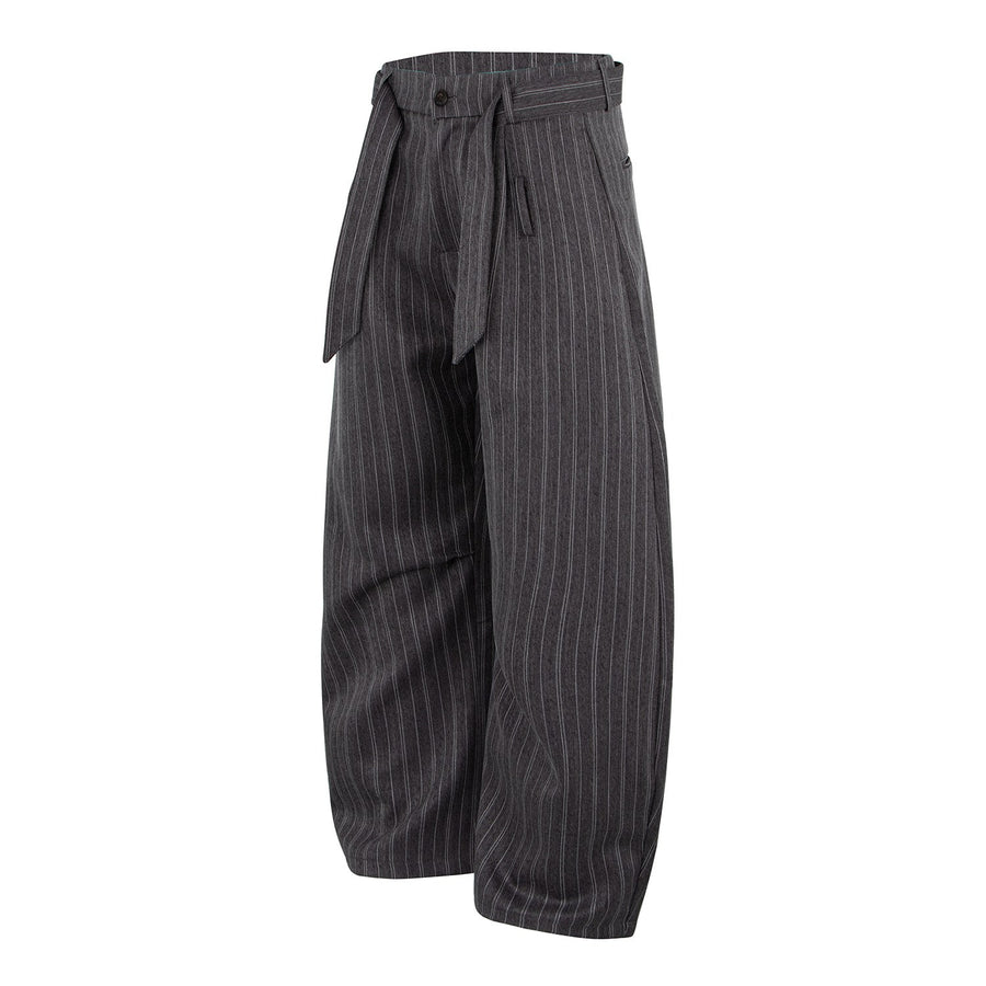Sableau Pinstripe Barrel Trousers in Grey