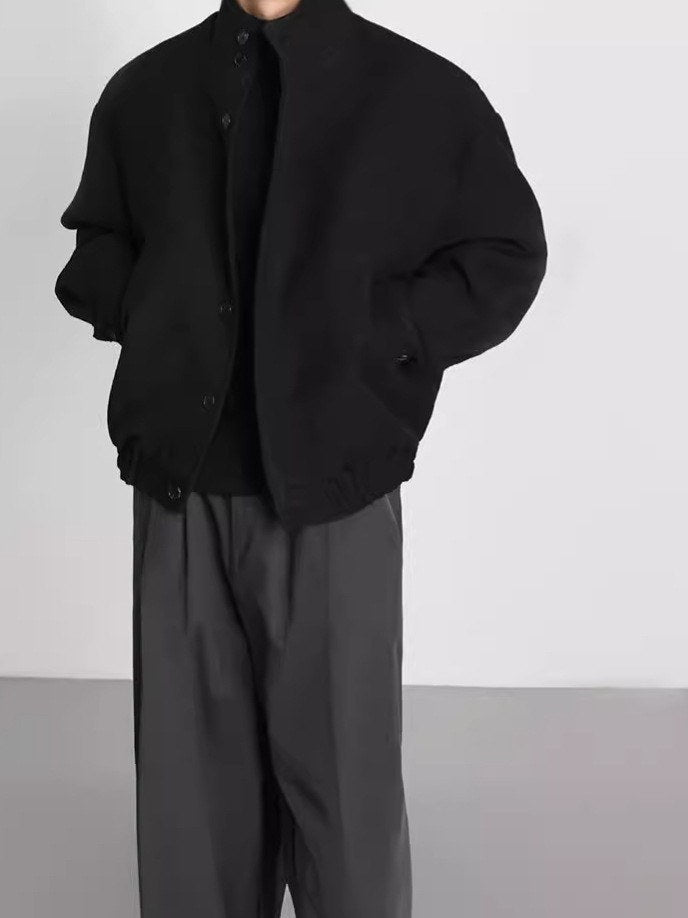 Sableau Wool Stand-Collar Bomber in Black