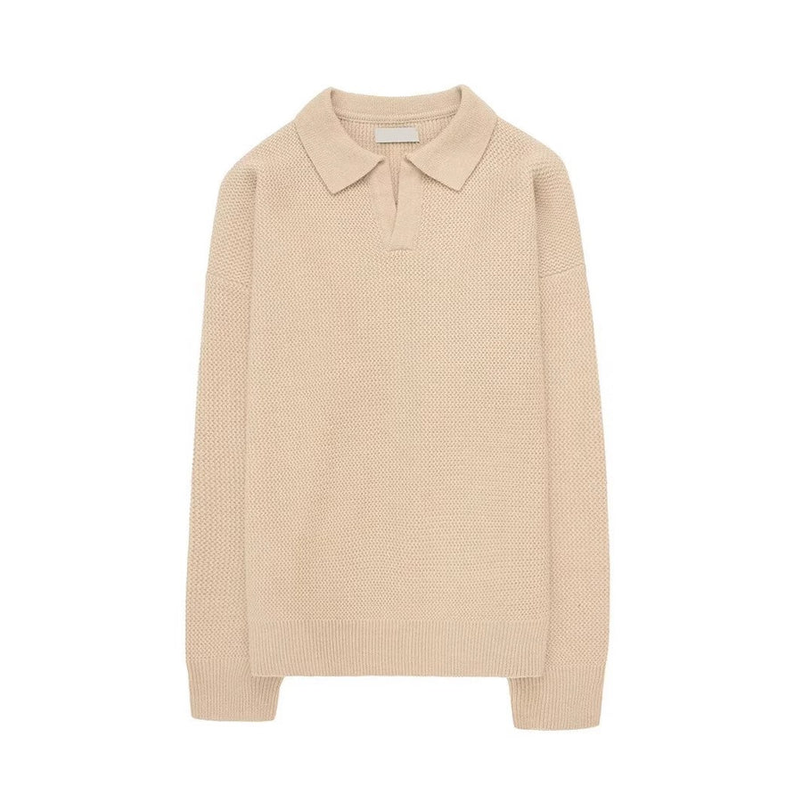 Sableau Open-Collar Knit Polo in Cream