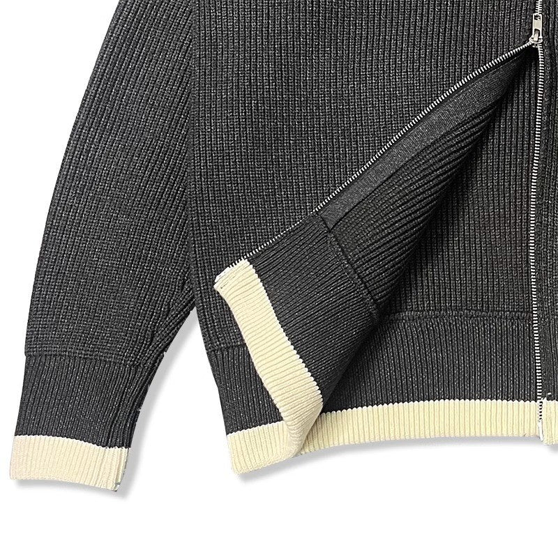 Sableau Contrast-Trim Zip Knit Jacket in Charcoal