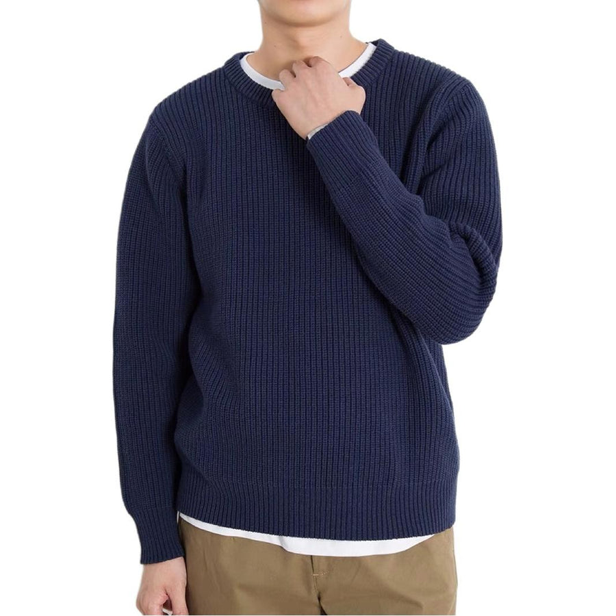 Sableau Ribbed Cotton Crew Knit in Navy