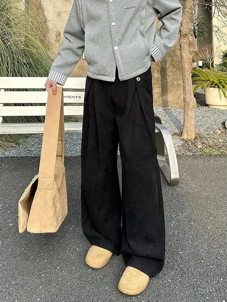 Sableau Pleated Wool-Look Trousers in Black