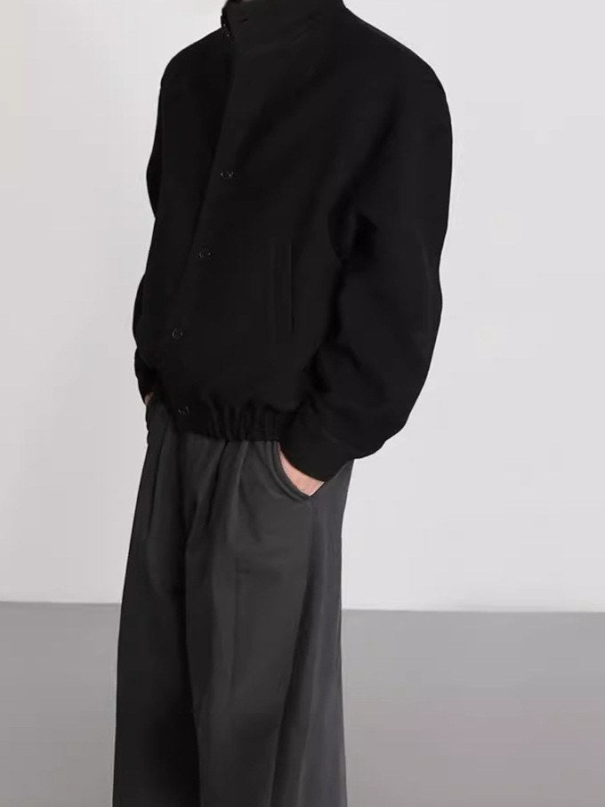 Sableau Wool Stand-Collar Bomber in Black