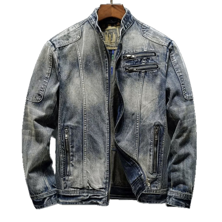 Sableau Washed Denim Moto Jacket in Blue