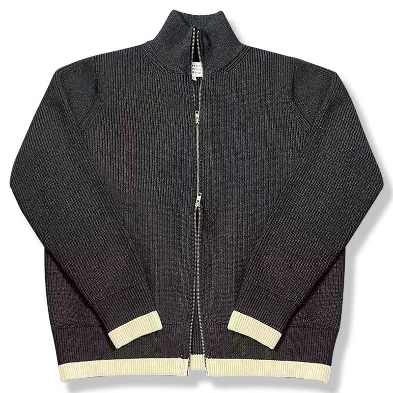 Sableau Contrast-Trim Zip Knit Jacket in Charcoal