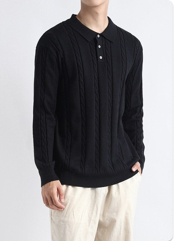 Sableau Cable Polo Sweater in Black