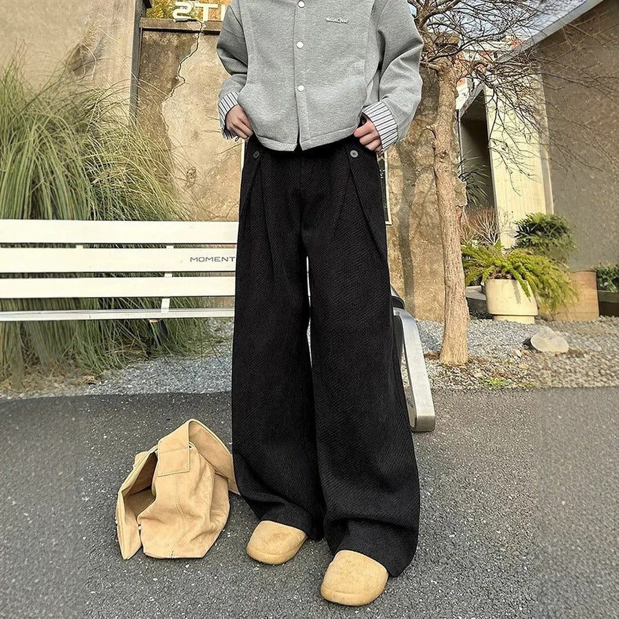 Sableau Pleated Wool-Look Trousers in Black