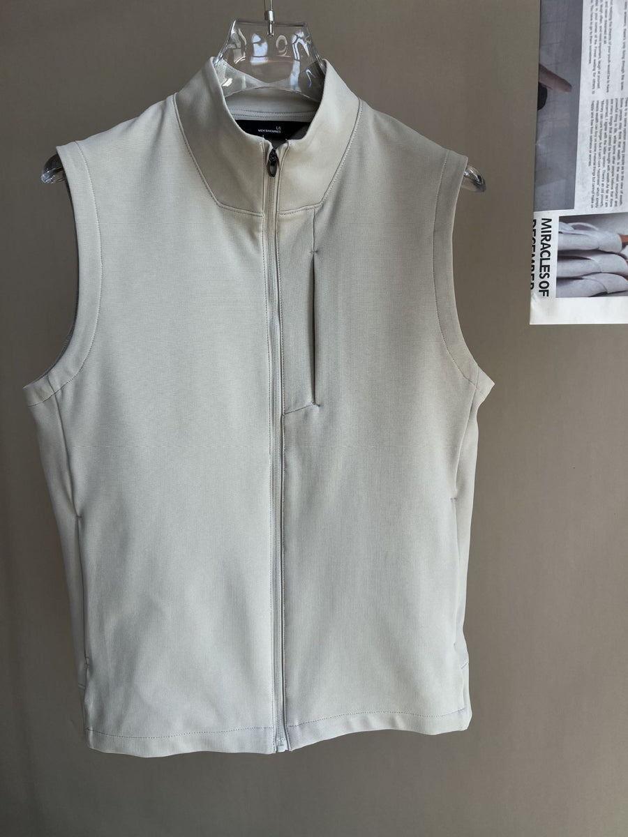 Sableau Stand-Collar Zip Gilet in Stone