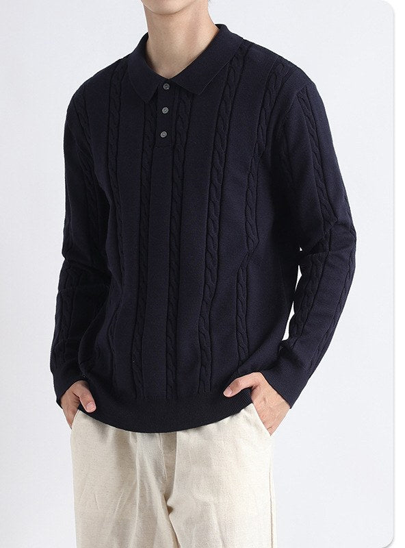 Sableau Cable Polo Sweater in Navy