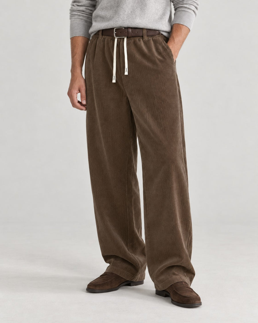 Sableau Corduroy Drawstring Trousers in Brown