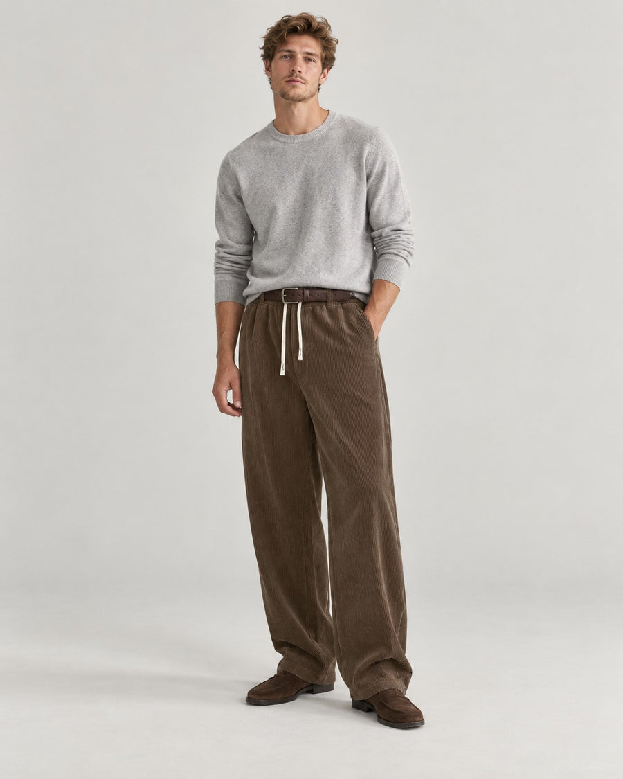 Sableau Corduroy Drawstring Trousers in Brown