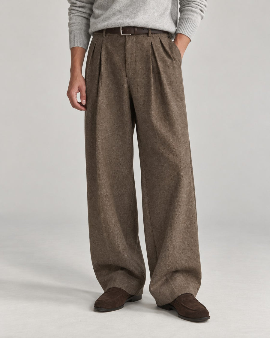 Sableau Pleated Wool-Look Trousers in Brown