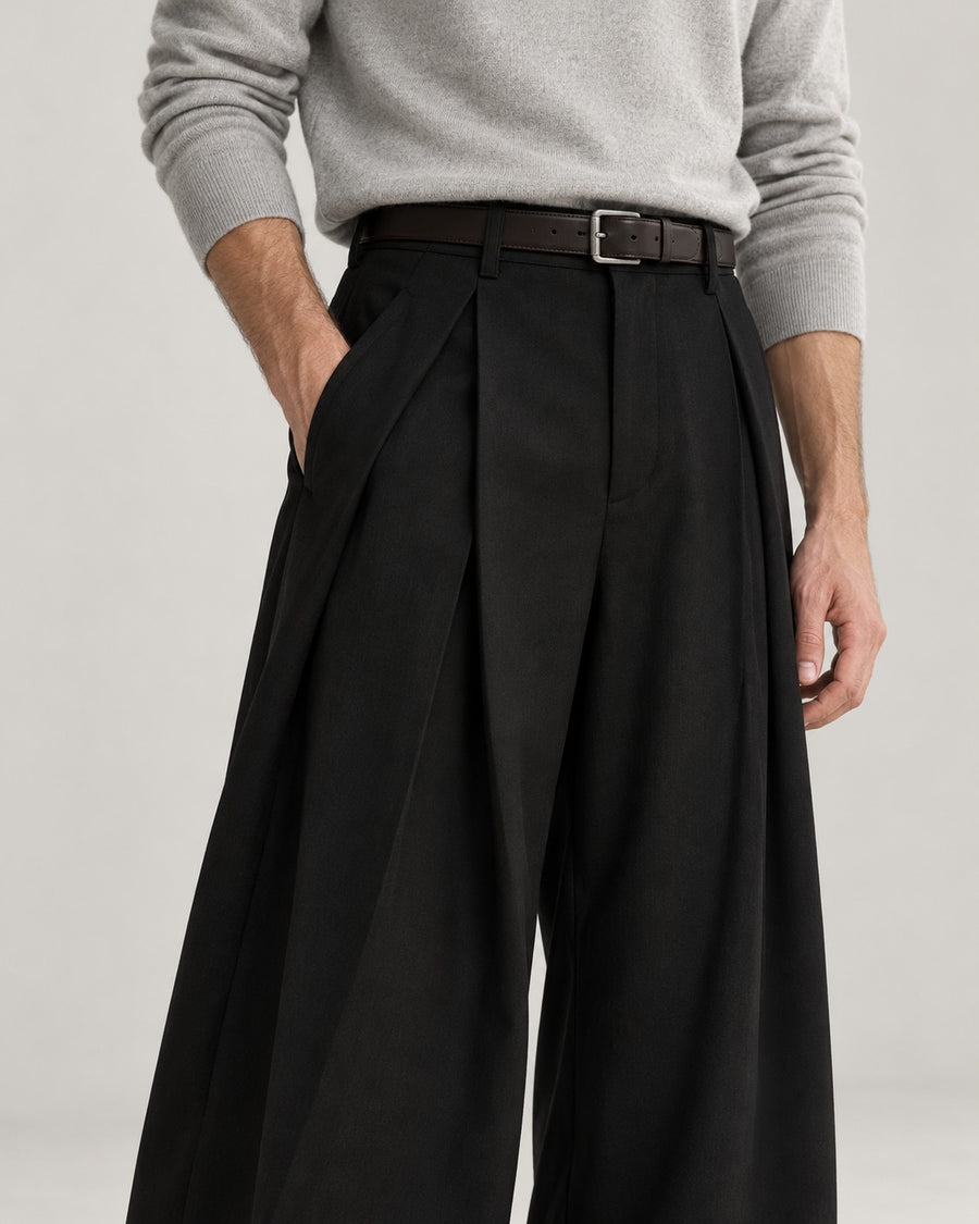 Sableau Wide Pleated Trousers in Black