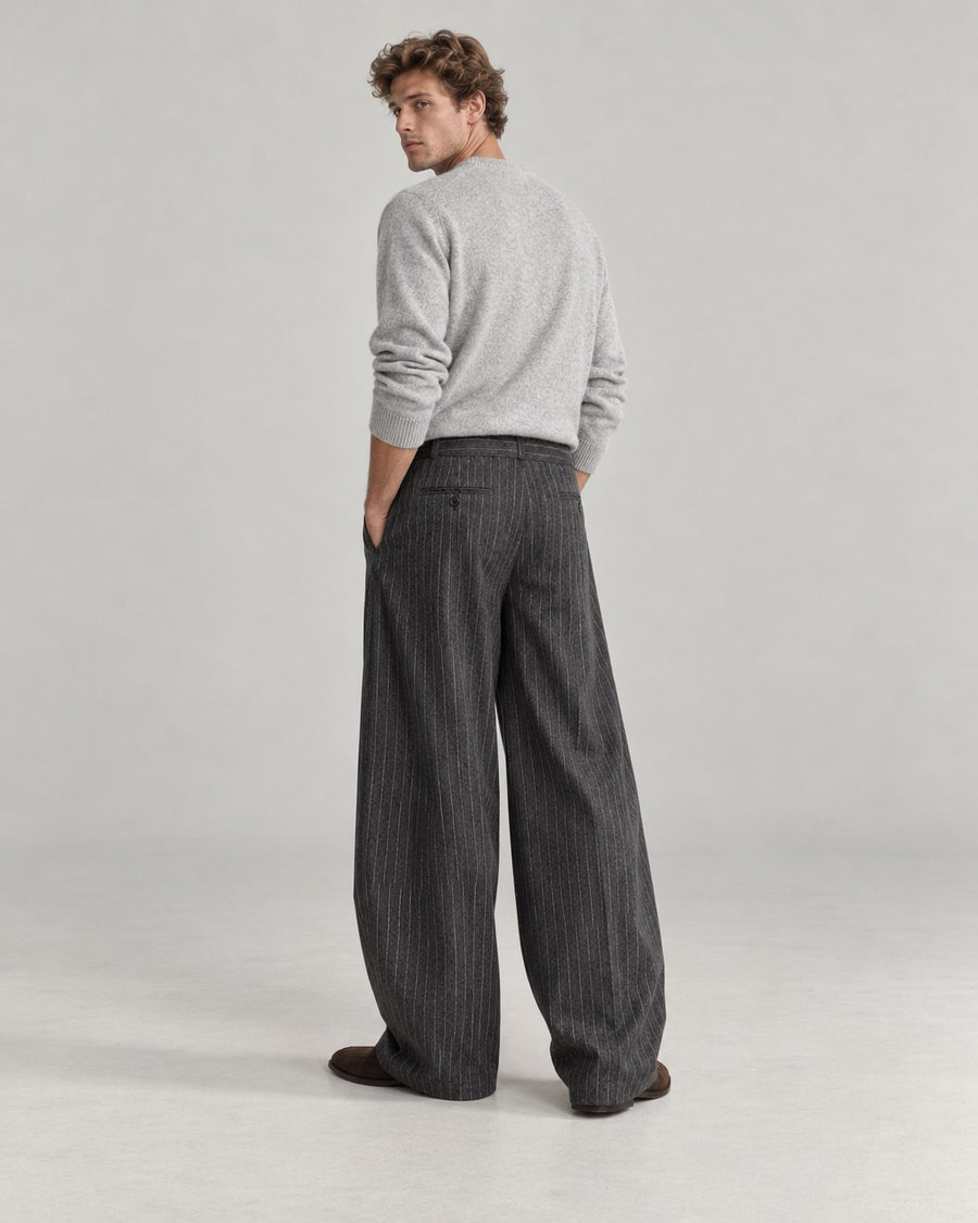 Sableau Pinstripe Barrel Trousers in Grey